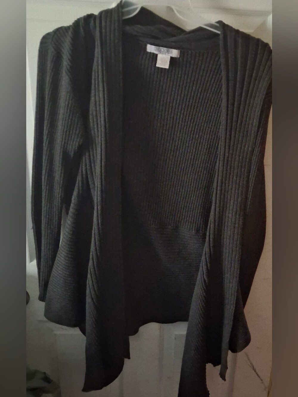 Linea Donna Plus - Women's Gray Ribbed Open Front Cardigan Sweater. Size 2X